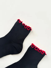 Load image into Gallery viewer, NOBLE x LE BON SHOPPE The Petite Ruffled Modal Socks || Black / Red