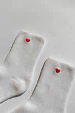 Load image into Gallery viewer, LE BON SHOPPE EMBROIDERED CLOUD SOCKS || WHITE + HEART
