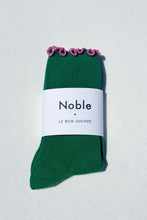 Load image into Gallery viewer, LE BON SHOPPE RUFFLED MODAL SOCKS || SPINACH - PINK EDGE
