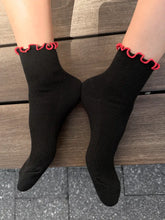 Load image into Gallery viewer, NOBLE x LE BON SHOPPE The Petite Ruffled Modal Socks || Black / Red