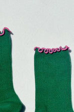 Load image into Gallery viewer, LE BON SHOPPE RUFFLED MODAL SOCKS || SPINACH - PINK EDGE
