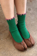 Load image into Gallery viewer, LE BON SHOPPE RUFFLED MODAL SOCKS || SPINACH - PINK EDGE