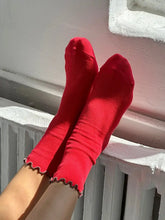 Load image into Gallery viewer, LE BON SHOPPE RUFFLED MODAL SOCKS || PAPRIKA - BROWN EDGE