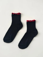 Load image into Gallery viewer, NOBLE x LE BON SHOPPE The Petite Ruffled Modal Socks || Black / Red