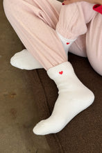 Load image into Gallery viewer, LE BON SHOPPE EMBROIDERED CLOUD SOCKS || WHITE + HEART