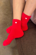 Load image into Gallery viewer, LE BON SHOPPE EMBROIDERED CLOUD SOCKS || RED + WHITE

