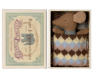 MAILEG SLEEPY/WAKEY BABY MOUSE IN MATCHBOX || BLUE - PREORDER