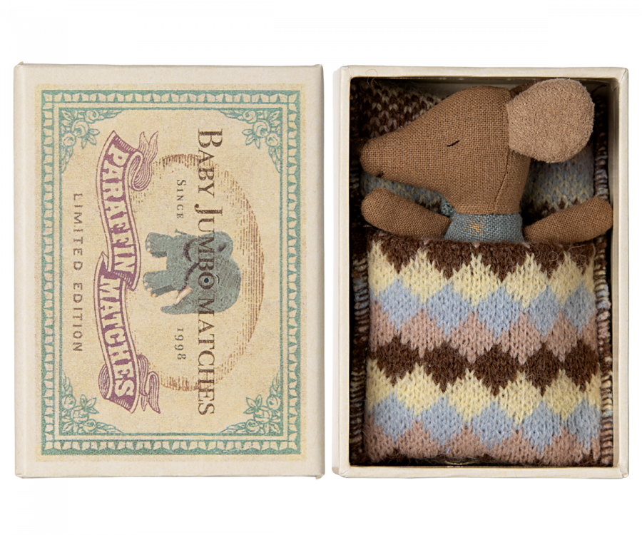 MAILEG SLEEPY/WAKEY BABY MOUSE IN MATCHBOX || BLUE - PREORDER