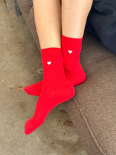 Load image into Gallery viewer, LE BON SHOPPE EMBROIDERED HER SOCKS || CLASSIC RED + HEART
