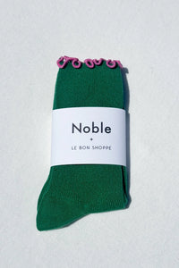 LE BON SHOPPE RUFFLED MODAL SOCKS || SPINACH - PINK EDGE