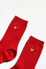 Load image into Gallery viewer, LE BON SHOPPE EMBROIDERED HER SOCKS || CLASSIC RED + HEART
