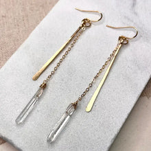 Load image into Gallery viewer, Hammered Stick and Quartz Earrings
