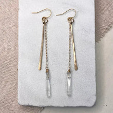 Load image into Gallery viewer, Hammered Stick and Quartz Earrings
