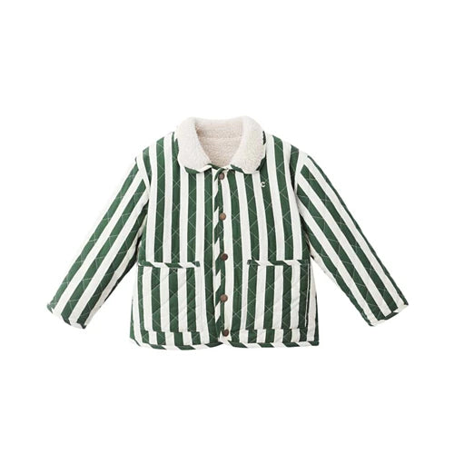 RYLEE + CRU QUILTED WINTER COAT || GREEN STRIPE