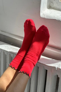 LE BON SHOPPE RUFFLED MODAL SOCKS || PAPRIKA - BROWN EDGE