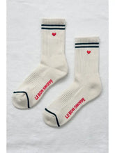 Load image into Gallery viewer, LE BON SHOPPE EMBROIDERED BOYFRIEND SOCKS || PARCHMENT + HEART
