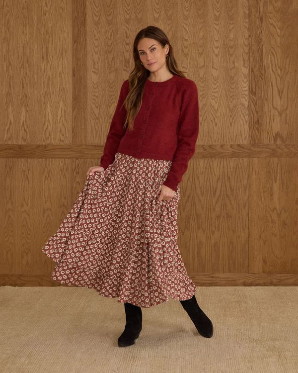 RYLEE + CRU RUFFLE TIERED MIDI SKIRT || RUBY FLEUR