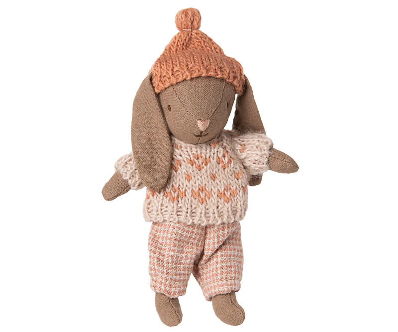 MAILEG WINTER BUNNY, MICRO - BROWN/ROSE