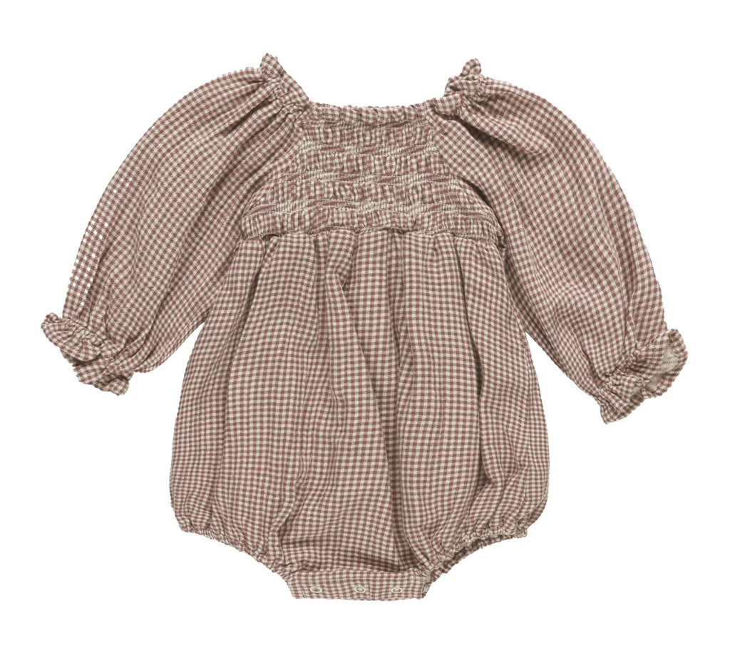 QUINCY MAE EDEN ROMPER || PLUM GINGHAM