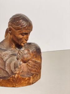 VINTAGE WOMAN AND CHILD CARVED SCULPTURE