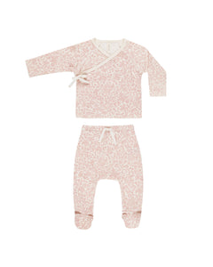 QUINCY MAE WRAP TOP + FOOTED PANT SET ||  PINK BLOSSOM
