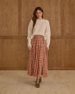 RYLEE + CRU TIERED MIDI SKIRT || RED PLAID