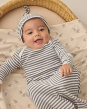 Load image into Gallery viewer, QUINCY MAE KNOTTED BABY GOWN + HAT SET OCEAN STRIPE
