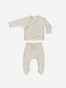 QUINCY MAE WRAP TOP + FOOTED PANT SET || ASH STRIPE