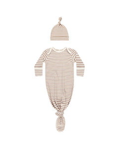 QUINCY MAE KNOTTED BABY GOWN + HAT SET || GOLDEN STRIPE