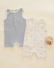 Load image into Gallery viewer, QUINCY MAE RIBBED HENLEY ROMPER OCEAN STRIPE
