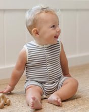 Load image into Gallery viewer, QUINCY MAE RIBBED HENLEY ROMPER OCEAN STRIPE

