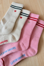 Load image into Gallery viewer, LE BON SHOPPE EMBROIDERED BOYFRIEND SOCKS || PARCHMENT + HEART
