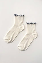 Load image into Gallery viewer, NOBLE x LE BON SHOPPE The Petite Ruffled Modal Socks || Soft White / Navy

