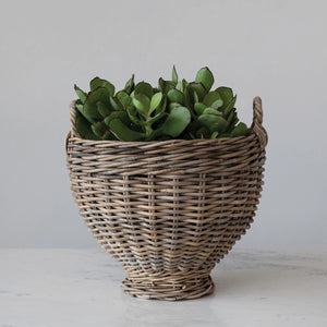 HAND-WOVEN RATTAN  BASKET WITH HANDLE || NATURAL