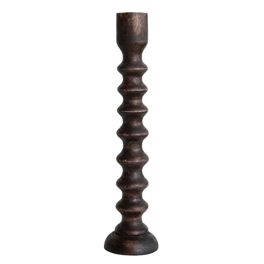 HAND-CARVED MANGO WOODEN TAPER HOLDER || LARGE