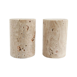 TRAVERTINE SALT + PEPPER SHAKERS