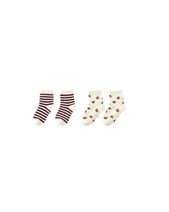 RYLEE + CRU JACQUARD SOCKS, 2-PACK || BURGUNDY STRIPE, APPLE