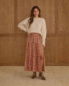 RYLEE + CRU TIERED MIDI SKIRT || RED PLAID