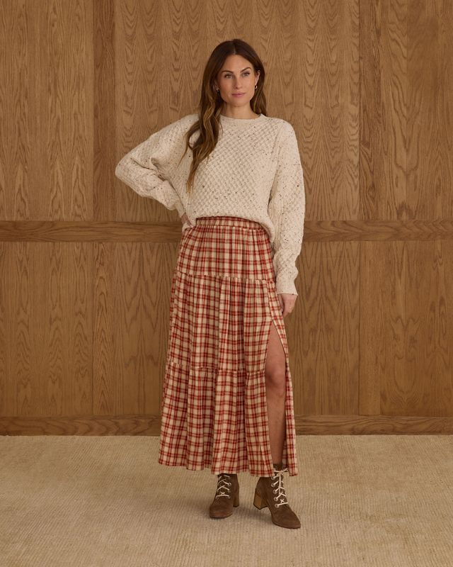 RYLEE + CRU TIERED MIDI SKIRT || RED PLAID