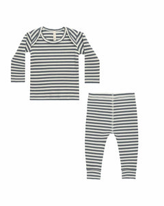 SALE - QUINCY MAE RIBBED TEE + LEGGING SET || INDIGO STRIPE