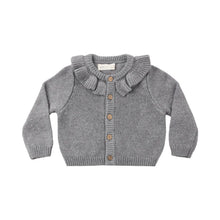 Load image into Gallery viewer, QUINCY MAE RUFFLE COLLAR CARDIGAN HEATHERED SLATE
