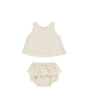 Load image into Gallery viewer, QUINCY MAE RUFFLED TULIP TOP + BLOOMER SET || OAT CHECK
