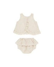Load image into Gallery viewer, QUINCY MAE RUFFLED TULIP TOP + BLOOMER SET || OAT CHECK

