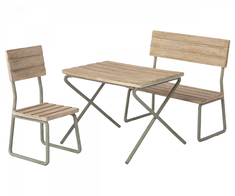 MAILEG GARDEN SET, TABLE with CHAIR + BENCH